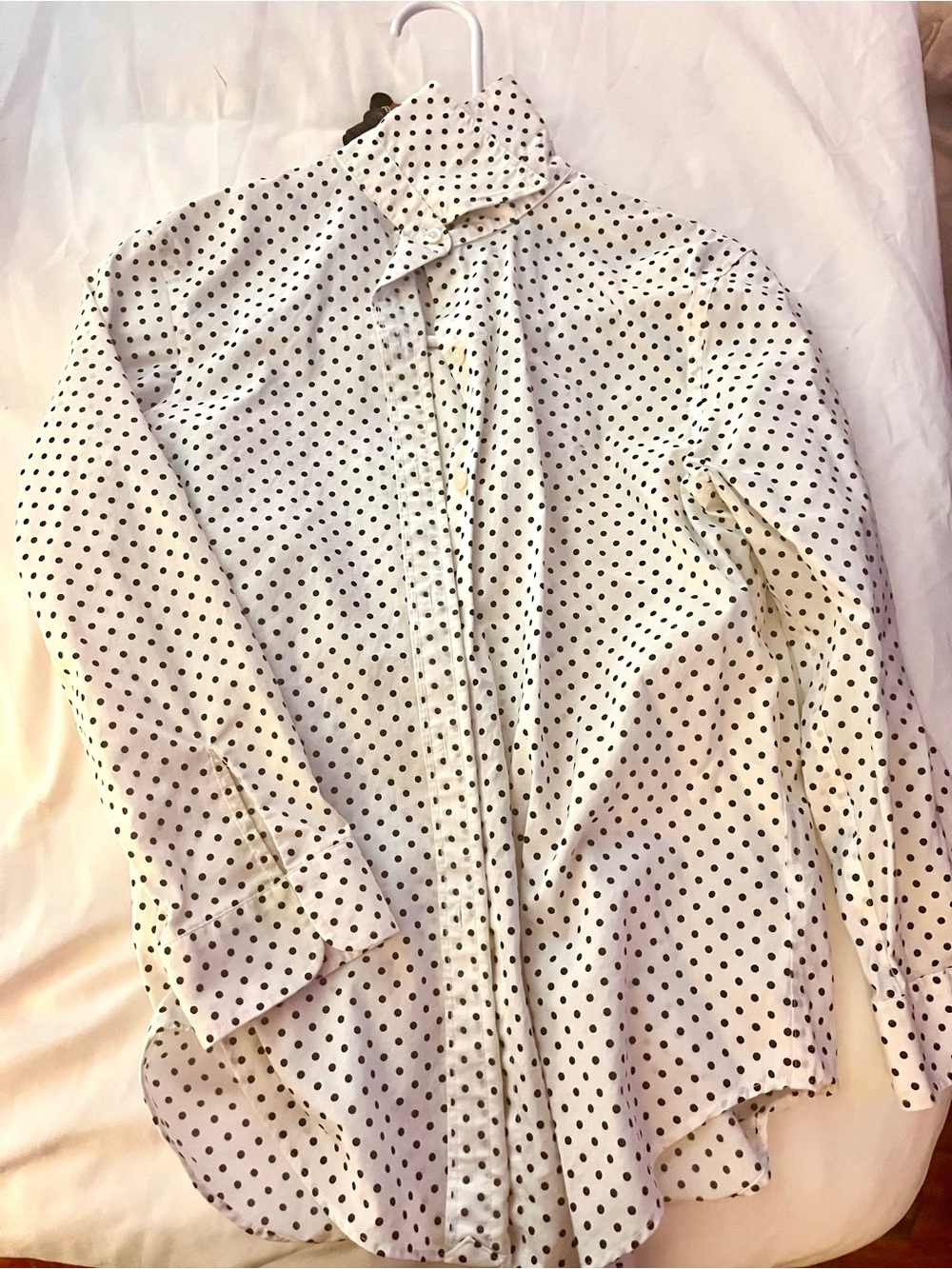 Kim Rogers White Button-Down Shirt with Black Polka Dots
